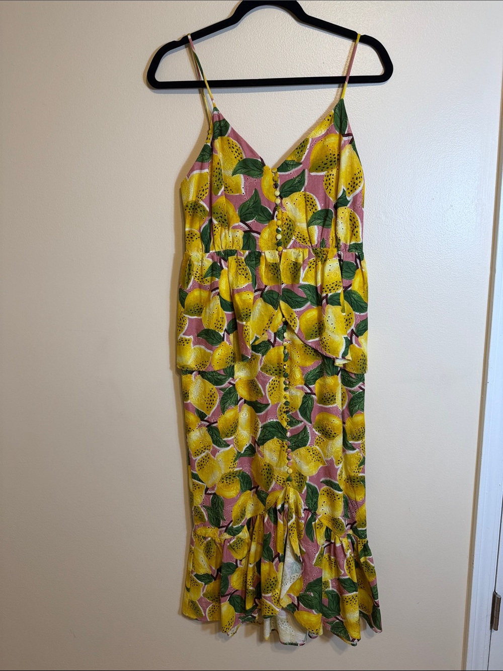 Farm Rio Fresh Lemons Ruffle Midi Dress